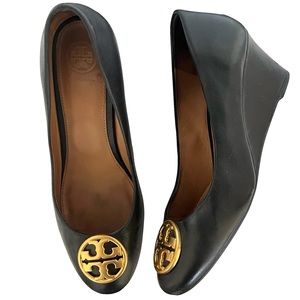 Tory Burch Nappa Leather Chelsea Wedge Heels Black Size 7